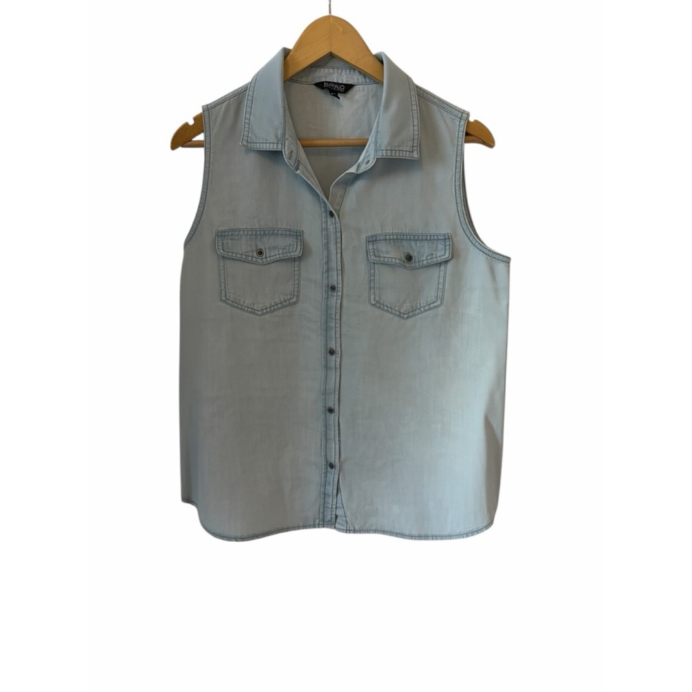 Buffalo David Bitton Sleeveless Denim Shirt Women Medium Light Wash Button Up